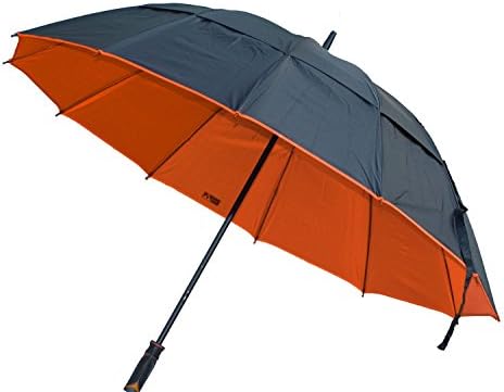 Black Aspen 62" Golf Umbrella Double Vented Wind Resistant Canopy 190 Thread Count Nylon Fabric with Fiberglass Shaft, Black/Orange, X-Large