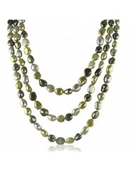 14K 9-10 dyed multi color green baroque freshwater cultured pearl necklace, 60"