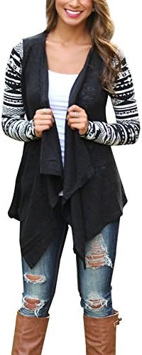 Innovateyfm Women's Irregular Long Sleeve Knit Sweater Cardigan Large Black