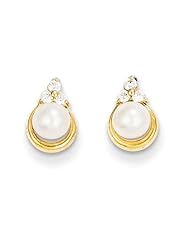 MadiK® 14k Yellow Gold CZ & 5mm Freshwater Cultured Pearl Post Earrings