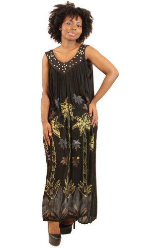 Long Sleeveless Embroidered Coconut Tree Print Rayon Sundress Sun Dress - Available in Several Colors