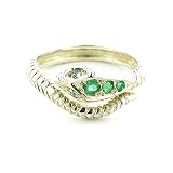 Sterling Silver Ladies Emerald & Blue Topaz Snake Ring