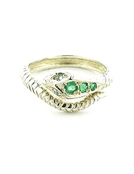 Fabulous Solid Sterling Silver Natural Emerald & Blue Topaz Detailed Snake Ring - Size 7 - Finger Sizes 5 to 12 Available