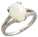 14k White Gold Stone Ring, W/ 0.22 Carat Brilliant Cut Diamonds & 1.50 Carats 10x8mm Oval Cut Opal Stone, 3/8" (10mm) Wide, Size 7.5