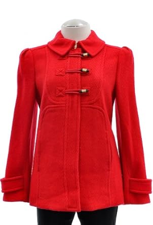 Juicy Couture Cherry Gloss Red Brushed Twill Wool Blend Pea Coat Jacket
