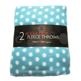 2 PACK Baby Blanket Fleece Cot / Cot Bed Polka Dot BLUE 120 X 150
