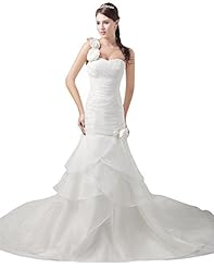 Lace One Shoulder Floor Length Organza Natural   Waistline Mermaid Sweetheart  Dress