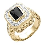 Size 8 - 2.50 Ct Emerald Pave Antique Design Solitaire Ring Black Cz