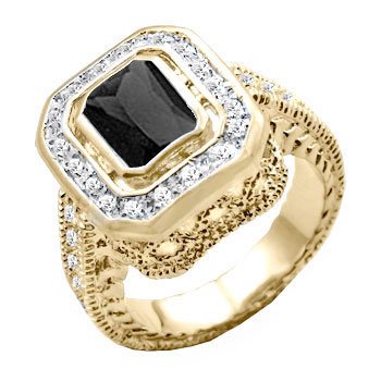 Size 8 - 2.50 Ct Emerald Pave Antique Design Solitaire Ring Black Cz