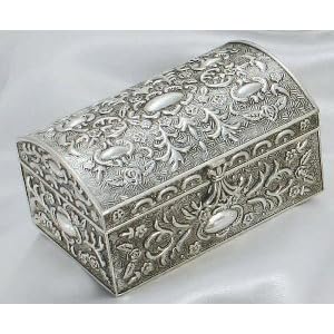 ANTIQUE CHEST BOX - ANTIQUE SILVER CHEST BOX WITH FLORAL DESIGN