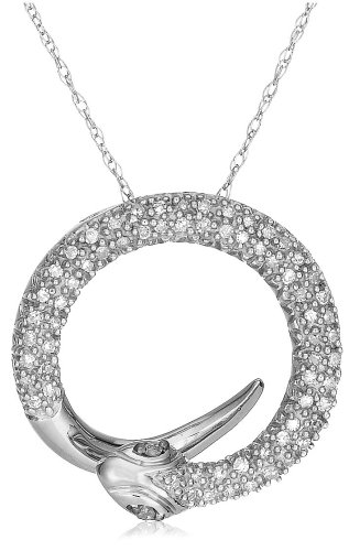 10k Choice of White or Yellow Gold Diamond Snake Circle Pendant (1/5 cttw, I-J Color, I3 Clarity)