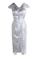 Cap Sleeves Lace Satin Tea Length Mother-of-the-Bride Dress 