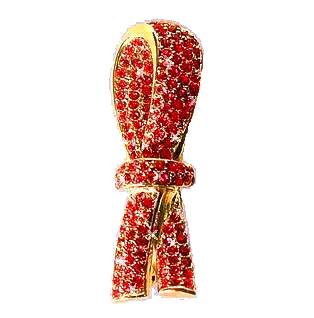 Red Ribbon Pin Brooch Swarovski Crystals Jewelry Drug Abuse & AIDS Awareness Alfiler $1 Shipping