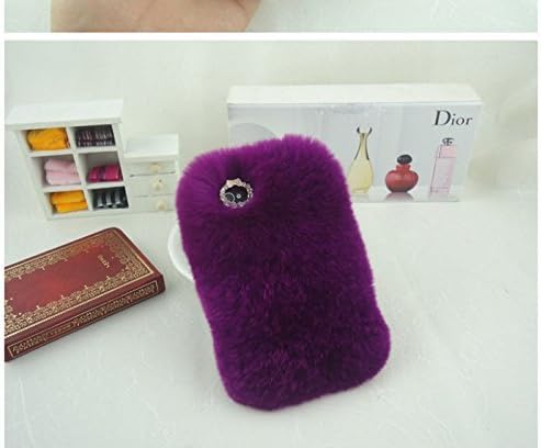 ACC5Star(TM) Extreme Deluxe Bling 3D Diamond Crystal Chain Tiny Bow Bowknot Winter Soft Warm Fur Case Cover Skin for Samsung Galaxy Note 4 + High Quality Random Color Stylus + 10*15 Cm Green Soft Clean Cloth with Logo (Purple)