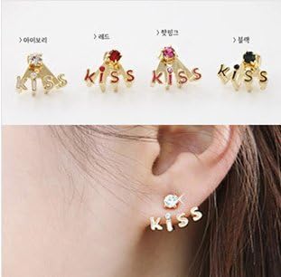 ATM FashionWorld Gold Plated Crystal Rhinestone Party English Words KISS lovely Earrings (Black color)No.2