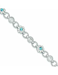 Genuine .925 Sterling Silver Blue And Clear Cz Bracelet . 100% Satisfaction Guaranteed.