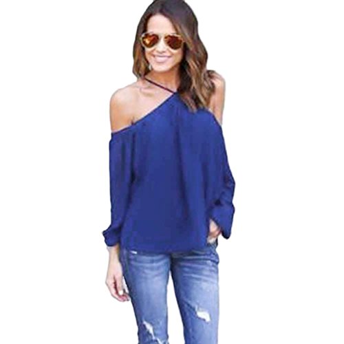 Sunward(TM)Women Fashion Irregular Strapless Chiffon Tops (Medium, Blue)