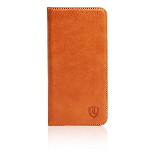 SHIELDON® 100% Genuine Natural Leather Wallet Case Classic Flip Book Style Protective Cover for iPhone 6 Plus (5.5 inch), Hand Made with Bulit-in Stand Function, ID Holder, Money & Credit Cards Slots (Cognac Brown)