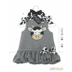 Mud Pie Baby Eieio Black and White Gingham Bubble Dress, Cow, 12 - 18 Months