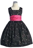 New Knee Length Black & Fuchsia Petite Flower Embroidered Dress ~ 2 to 14 Girls