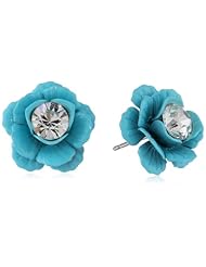 Flower Faceted Glass Crystal Center Rhodium Stud Earrings