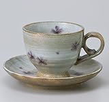 土物粉引紫花コーヒーC/S 【美濃焼 コーヒーカップ&ソーサー】