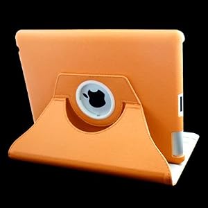 360 Degrees Rotating Stand (Orange) Leather Case for Apple iPad 2 with smart cover wake/sleep capability