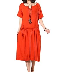 Short Sleeves  Vintage Cotton/Linen  Dress With a Sash  and Ruffles