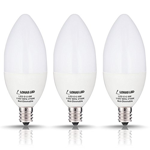LOHAS® 6watt LED Candle Light Bulb E12 Base, Warm White 2700k, 60W Equivalent LED Bulbs, 550lm, 180 Degree Beam, Not-dimmable, Pack of 3