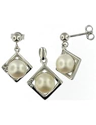 Sterling Silver and Freshwater Pearl Earring and Pendant Set