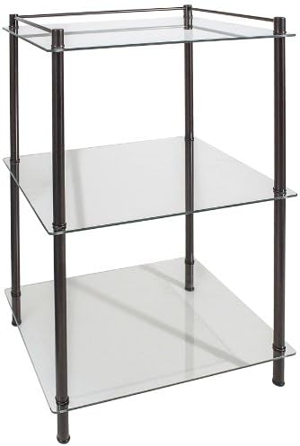 BEME International Decopolitan Rectangle Glass 3-Shelf Tower for Bathroom, 29.75-Inch, Oil Rubbed Bronze Finish