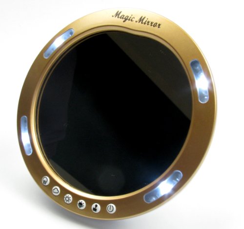 Magie Maquillage Miroir - Miroir grossissant Compact avec des lumières LED idéal pour sac à main ou une coiffeuse - or bruni Couleur