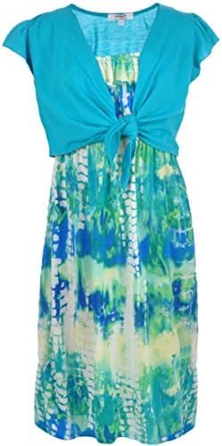 Eunique Big Girls' "Sunset Crocheted" Dress with Shrug - turquoise, 12 - 14