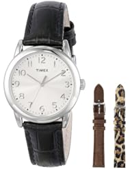 Timex Womens UG0102TB Black Croco Patterned Leather Strap Watch Set