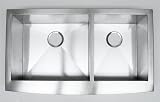 36 Inch Stainless Steel Curved Front Farm Apron Kitchen Sink - 60/40 Double Bowl 16 Gauge