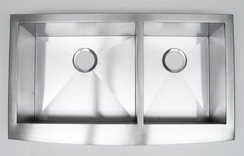36 Inch Stainless Steel Curved Front Farm Apron Kitchen Sink - 60/40 Double Bowl 16 Gauge