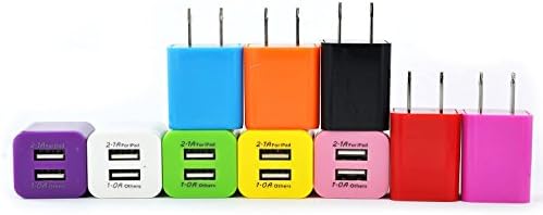 Electri (Mixed Colors) 10x Dual 3.1a Ac USB Power Adapter Home Wall Charger for Iphone, Ipod and Ipad, Htc, Samsung Etc