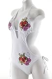 White Triangle Top  Tie Side Bottom Sequins Monokini Bathing Suit