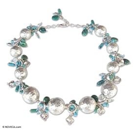 Chrysocolla choker, 'Silver Worlds' by 