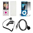 Premium Clear Soft Silicone Gel Skin Cover Case + Crystal Clear LCD Screen Protector + Rapid Car Charger + USB Data Charge Sync Cable for Apple iPod Nano 5G, 5th Generation