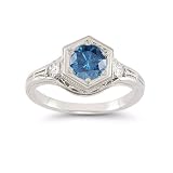Roman Art Deco London Blue and White Topaz Ring in .925 Sterling Silver