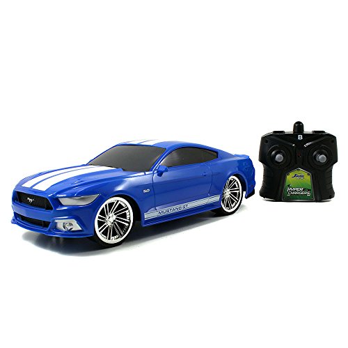 Jada Toys HyperChargers 1 16 Big Time Muscle R/C 2015 Mustang GT Vehicle, Blue with White Stripes