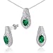 One of a Kind 2.25 carats Marqiuse Checkerboard Shape Created Emerald Pendant Earrings Set in Sterling Silver Rhodium Finish