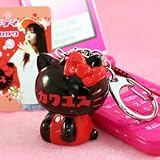 ハローキティ×ショウコ ナカガワ しょこたんコラボキティ 2009バージョン 2WAYマスコットストラップ ブラック×レッド「カワユス」