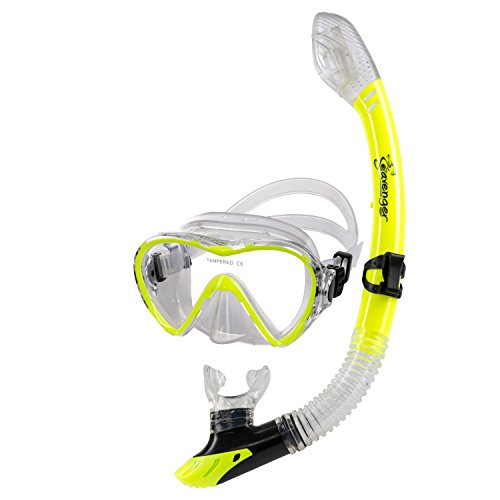 Seavenger Silicone Tempered Glass Mask Dry Top Snorkel Combo Set (Yellow)