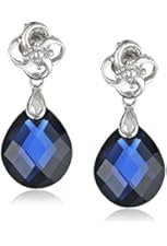 10k White Gold Created Blue Sapphire Briolette and Diamond Dangle Earrings (.038 cttw, I-J Color, 12-13 Clarity)