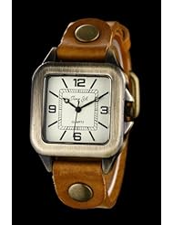Youyoupifa Simple Alloy Ladies Square Dial Brown Leather Strap Quartz Watch