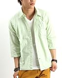 リネン コットン ７分袖 シャツ リネンシャツ 綿麻 七分 丈 メンズ Mサイズ ミント