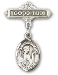 Sterling Silver Baby Badge with St. Thomas More Charm and Godchild Badge Pin