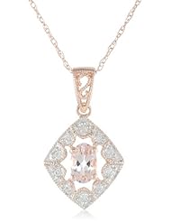 10k Rose Gold Morganite and Diamond Pendant Necklace, (0.08 cttw, G-H Color I2-I3 Clarity), 17"